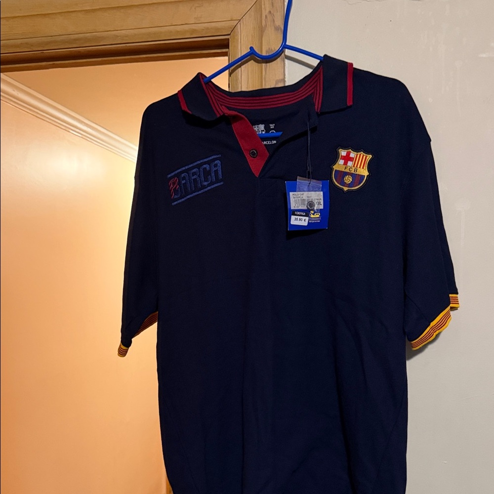 Navy Blue Polo Shirt with Red Accents